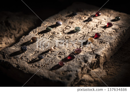 A Beautiful Stone Adorned with Colorful Beads, Perfect for Crafts and Decorative Projects A Beautiful Stone Adorned with Colorful Beads, Perfect for Crafts and Decorative Projects 137634886