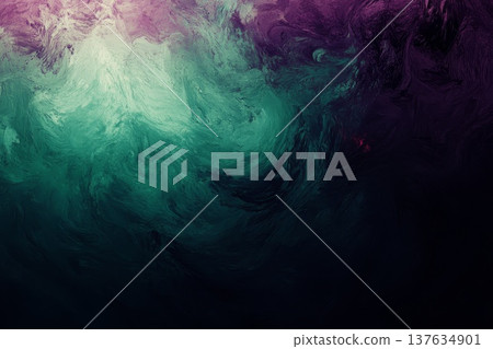 Mesmerizing Abstract Painting Featuring a Vibrant Green and Purple Swirl on a Canvas Background 137634901