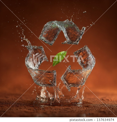 A green leaf gracefully falls into a shattered piece of glass, creating a moment of fragile beauty. A green leaf gracefully falls into a shattered piece of glass, creating a moment of fragile beauty. 137634974