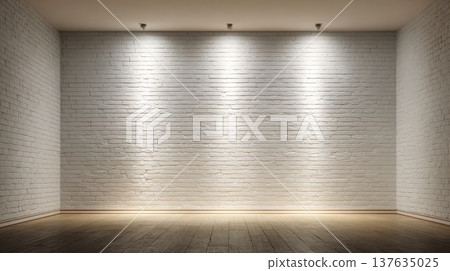 Cozy room featuring a rustic brick wall and warm wooden flooring, perfect for relaxation and creativity. Cozy room featuring a rustic brick wall and warm wooden flooring, perfect for relaxation and creativity. 137635025