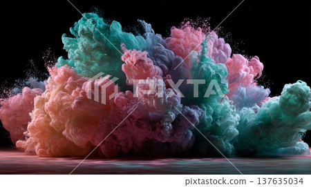Vibrant cloud of colorful smoke swirling in the air, creating a mesmerizing visual display of hues and shades. Vibrant cloud of colorful smoke swirling in the air, creating a mesmerizing visual display of hues and shades. 137635034