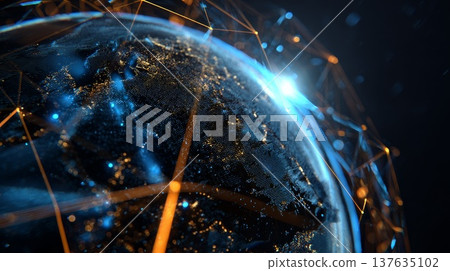 Stunning Visual Representation of a Planet Illuminated by a Network of Vibrant Lights in Space 137635102