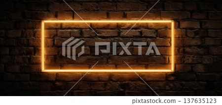 Vibrant Neon Frame Illuminating a Rustic Brick Wall with Urban Aesthetic Charm and Modern Appeal Vibrant Neon Frame Illuminating a Rustic Brick Wall with Urban Aesthetic Charm and Modern Appeal 137635123
