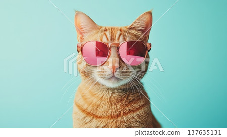 Cool Cat Rocks Sunglasses Against a Bright Blue Background, Perfect for Pet Lovers and Fun Fans Cool Cat Rocks Sunglasses Against a Bright Blue Background, Perfect for Pet Lovers and Fun Fans 137635131