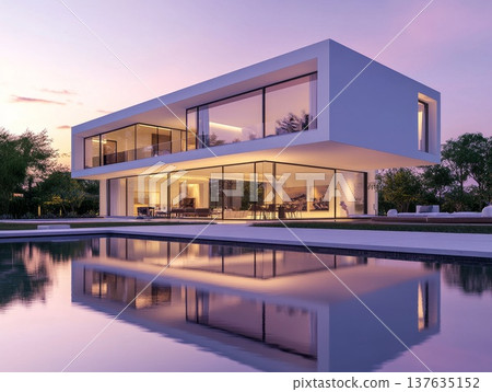 Contemporary Home Design Featuring an Inviting Pool Surrounded by Lush Landscaping and Modern Architecture Contemporary Home Design Featuring an Inviting Pool Surrounded by Lush Landscaping and Modern Architecture 137635152