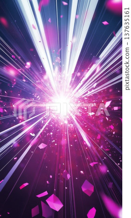 Vibrant Pink and White Cube Explosion Surrounded by Festive Confetti in a Dynamic Scene Vibrant Pink and White Cube Explosion Surrounded by Festive Confetti in a Dynamic Scene 137635161