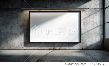 Elegant Blank Picture Frame Displayed in a Minimalistic Concrete Room, Perfect for Art and Photography Showcases 137635172