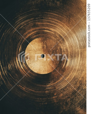 Stunning gold record disc featuring a striking black dot, symbolizing musical achievement and success. 137635209