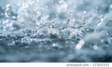 Captivating Close Up of a Water Splash Creating Dynamic Ripples on a Reflective Surface in Natural Light Captivating Close Up of a Water Splash Creating Dynamic Ripples on a Reflective Surface in Natural Light 137635241