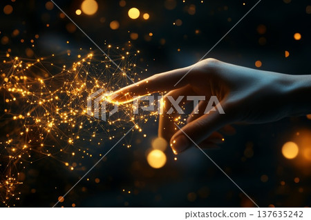 A Hand Reaching for a Shimmering Gold Coin Surrounded by Soft, Warm Light in a Dreamlike Setting A Hand Reaching for a Shimmering Gold Coin Surrounded by Soft, Warm Light in a Dreamlike Setting 137635242
