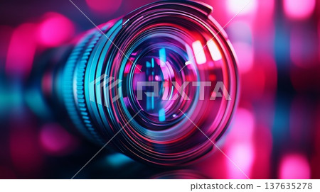 High Quality Camera Lens on Vibrant Pink Background for Photography Enthusiasts and Professionals Alike 137635278