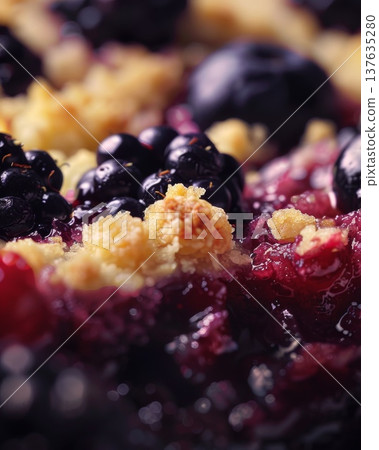 Deliciously Baked Berry Pie with Crumb Topping Captured in Warm, Inviting Natural Light Deliciously Baked Berry Pie with Crumb Topping Captured in Warm, Inviting Natural Light 137635280