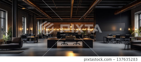 Spacious and Modern Open Office Design Featuring Desks, Chairs, and Collaborative Workspaces for Team Engagement Spacious and Modern Open Office Design Featuring Desks, Chairs, and Collaborative Workspaces for Team Engagement 137635283