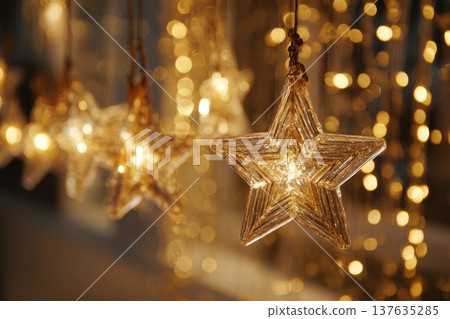 Enchanting string of glowing lights adorned with a whimsical star, creating a magical ambiance for celebrations. Enchanting string of glowing lights adorned with a whimsical star, creating a magical ambiance for celebrations. 137635285