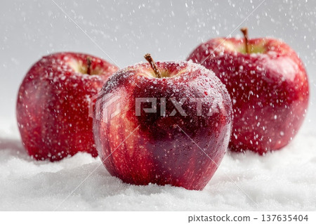 Beautiful red apples on white snow 137635404