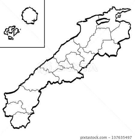 島根縣地圖 - 市町劃分插圖（筆觸風格）簡易版 137635497
