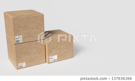 Stacked Cardboard Shipping Boxes Isolated on Clean Light Background 3d render. Stacked Cardboard Shipping Boxes Isolated on Clean Light Background 3d render. 137636166