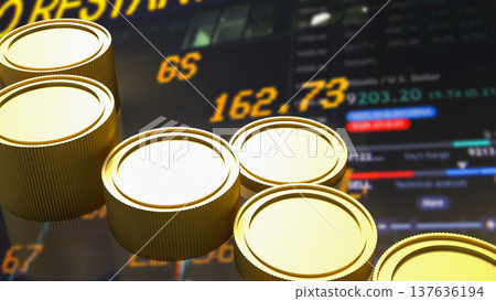 Gold Coins With Digital Stock Market Trading Data Background 3d render. Gold Coins With Digital Stock Market Trading Data Background 3d render. 137636194