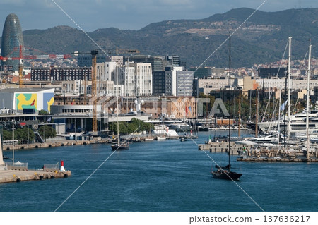 Marina and city skyline in Barcelona Spain Marina and city skyline in Barcelona Spain 137636217
