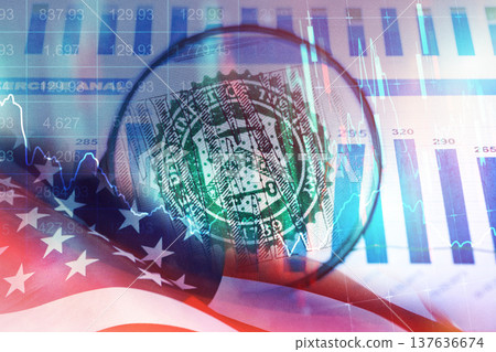 Conflict between Iran and USA reflected in economic data and currency symbols Conflict between Iran and USA reflected in economic data and currency symbols 137636674