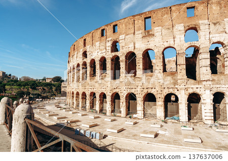 Historic Roman Colosseum under bright sky in Rome during daytime 137637006