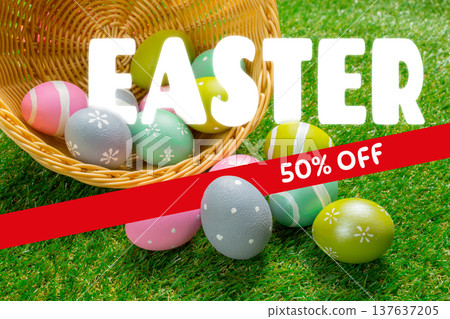 Celebrate Easter with a basket of colorful eggs and special discounts for everyone Celebrate Easter with a basket of colorful eggs and special discounts for everyone 137637205