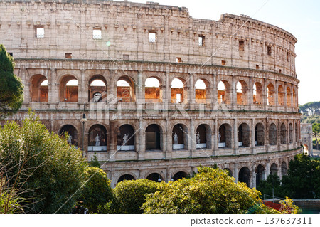View of ancient structure in Italy during sunny afternoon near city center View of ancient structure in Italy during sunny afternoon near city center 137637311