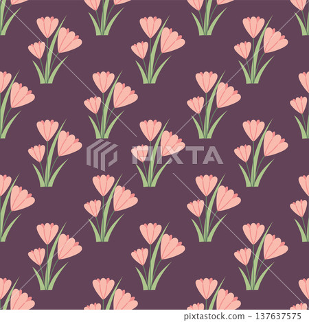 Spring flower seamless pattern. Cute hand drawn pink blossom vector illustration. Simple floral repeating background for textile, fabric, wallpaper and wrapping design. Spring flower seamless pattern. Cute hand drawn pink blossom vector illustration. Simple floral repeating background for textile, fabric, wallpaper and wrapping design. 137637575
