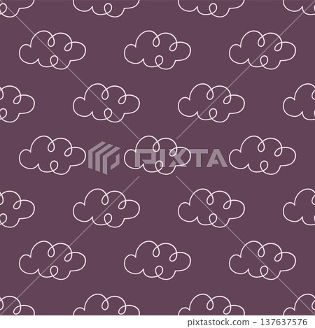 Cloud seamless pattern. Cute hand drawn doodle cloud vector illustration. Minimal sky repeating background for nursery decor, fabric, wallpaper and baby design. 137637576
