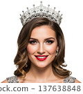 Headshot of Woman Wearing Silver Tiara with Red Lipstick on Transparent Background 137638848