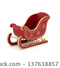Festive Red and Gold Sleigh Ornament on White Background for Holiday Decoration 137638857