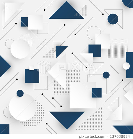 Abstract geometric background with blue and white triangles circles and squares, modern corporate business presentation and technology Abstract geometric background with blue and white triangles circles and squares, modern corporate business presentation and technology 137638954