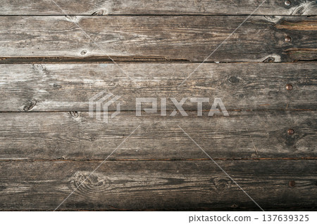 Rustic Weathered Wood Planks Background with Old Rusty Nails. High quality photo 137639325