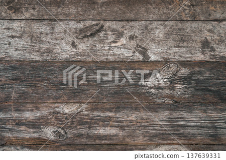 Rustic Weathered Wood Planks Background with Old Rusty Nails. High quality photo 137639331