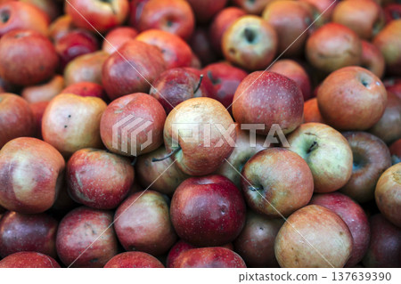 Bountiful Harvest of Ripe Organic Apples in Rustic Wooden Crates. High quality photo Bountiful Harvest of Ripe Organic Apples in Rustic Wooden Crates. High quality photo 137639390