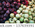 Bountiful Harvest of Ripe Organic Apples in Rustic Wooden Crates. High quality photo 137639391