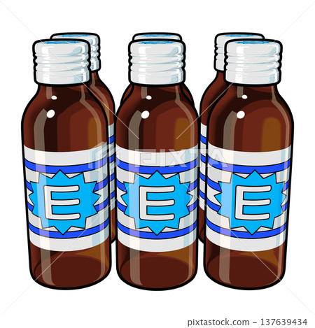 Illustration material for quasi-drugs: Six nutritional drinks (1_1) - Color line drawing 137639434
