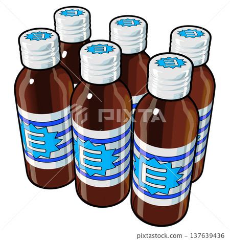 Illustration material of quasi-drugs: Six energy drinks (1_3) Color line drawing 137639436