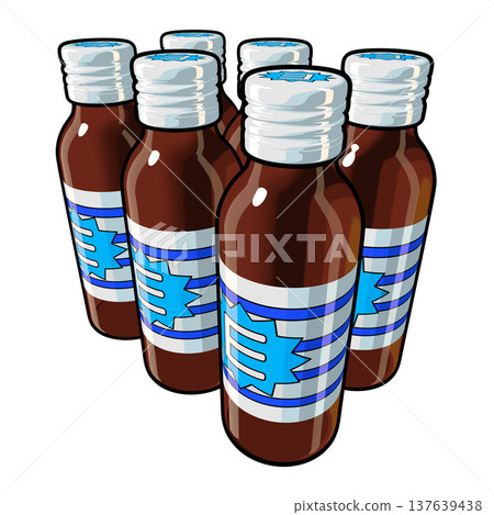 Illustration material for quasi-drugs: Six nutritional drinks (1_5) - Color line drawing 137639438