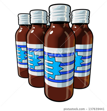 準藥品插畫素材：六瓶營養飲料 (1_8) - 彩色線條描圖 137639441