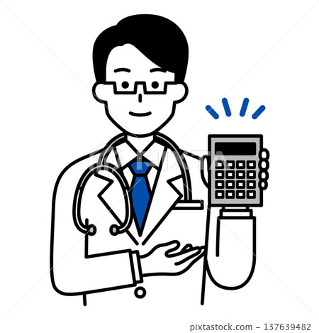Male doctor showing amount on calculator 137639482