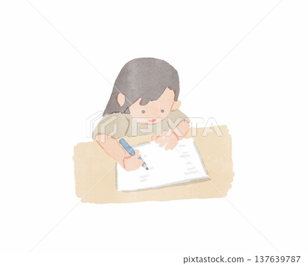 圖解：一個女孩在筆記本上寫字 137639787