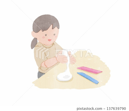 一幅女孩玩黏土的插圖 137639790