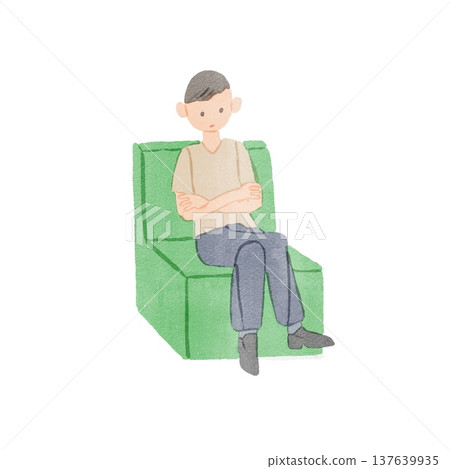 Illustration of a man waiting his turn in a waiting room 137639935
