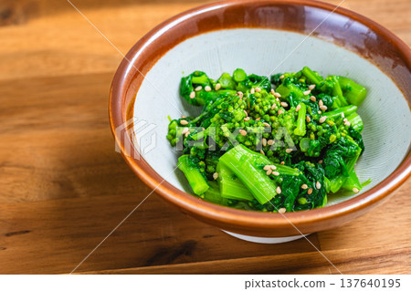 Rape blossoms with mustard, a Japanese spring side dish Rape blossoms with mustard, a Japanese spring side dish 137640195