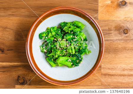 Rape blossoms with mustard, a Japanese spring side dish Rape blossoms with mustard, a Japanese spring side dish 137640196