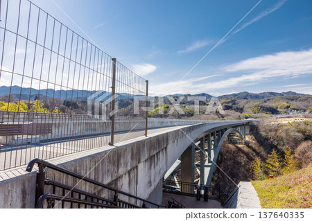 The structural beauty of bridges with beautiful curves: Architectural scenery of Tenryukyo Gorge, a popular spot for a stroll through the sky. 137640335