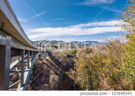 The structural beauty of bridges with beautiful curves: Architectural scenery of Tenryukyo Gorge, a popular spot for a stroll through the sky. The structural beauty of bridges with beautiful curves: Architectural scenery of Tenryukyo Gorge, a popular spot for a stroll through the sky. 137640345