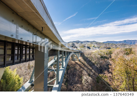 The structural beauty of bridges with beautiful curves: Architectural scenery of Tenryukyo Gorge, a popular spot for a stroll through the sky. 137640349