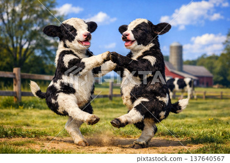 小牛犢在牧場跳舞 137640567